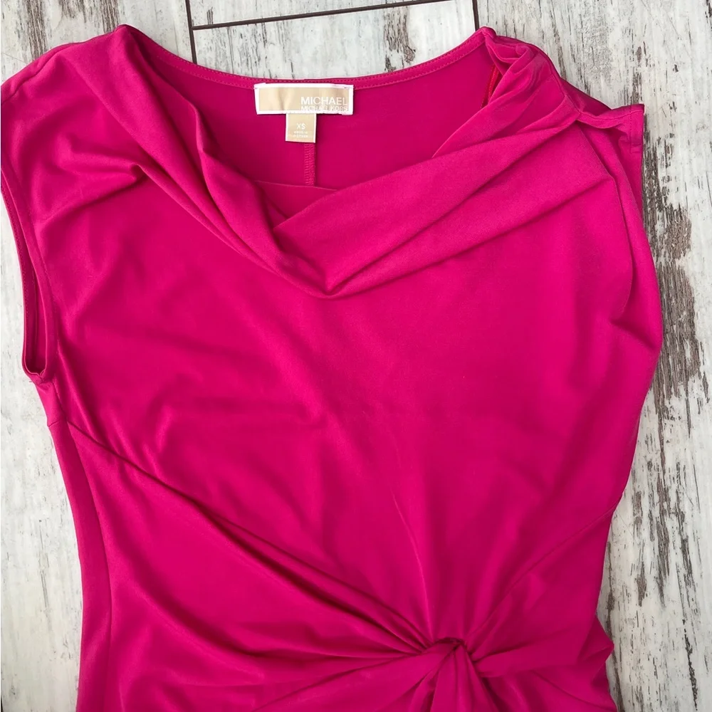 Michael Kors Fuchsia Pink Cowl Neck Knot Front Sheath Dress XS